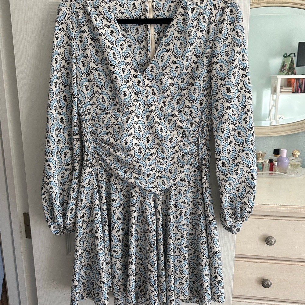 Maje Blue and White Patterned Mini Dress